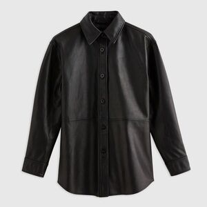 Quince Leather Shirt Jacket Shacket in size Medium color black